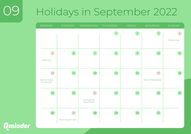 retail holiday calendar 2022 september